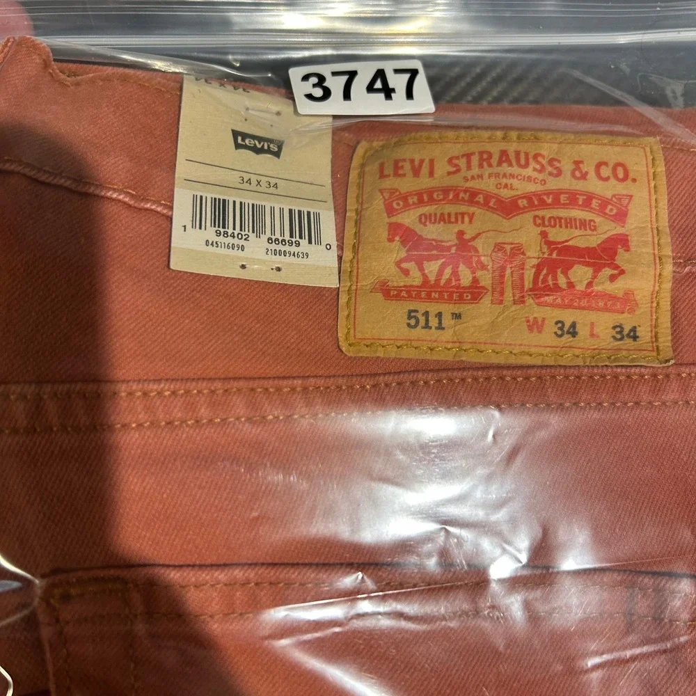 Levis 511 Slim Jeans Mens 36x34 Etruscan Red (Orange) Stretch Twill Pants